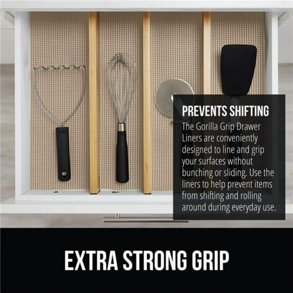 Gorilla Grip Drawer Shelf Liner Non Adhesive Grip Cabinet Mat 12x20 Beige - Picture 3 of 7